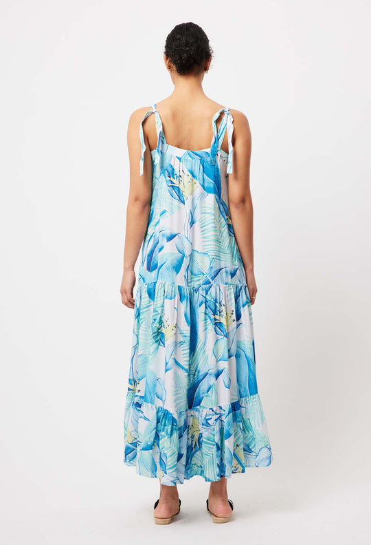 OnceWas Maya Linen/Viscose Dress in Azure Paradise