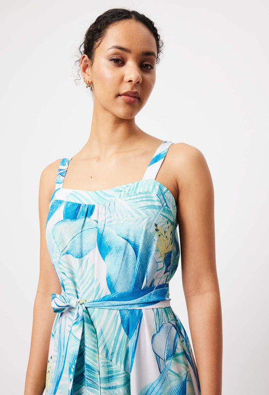 OnceWas Maya Linen/Viscose Dress in Azure Paradise