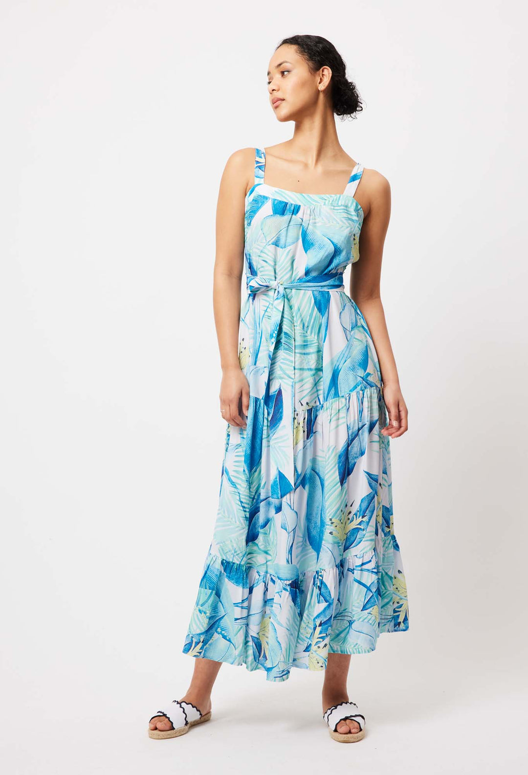 OnceWas Maya Linen/Viscose Dress in Azure Paradise