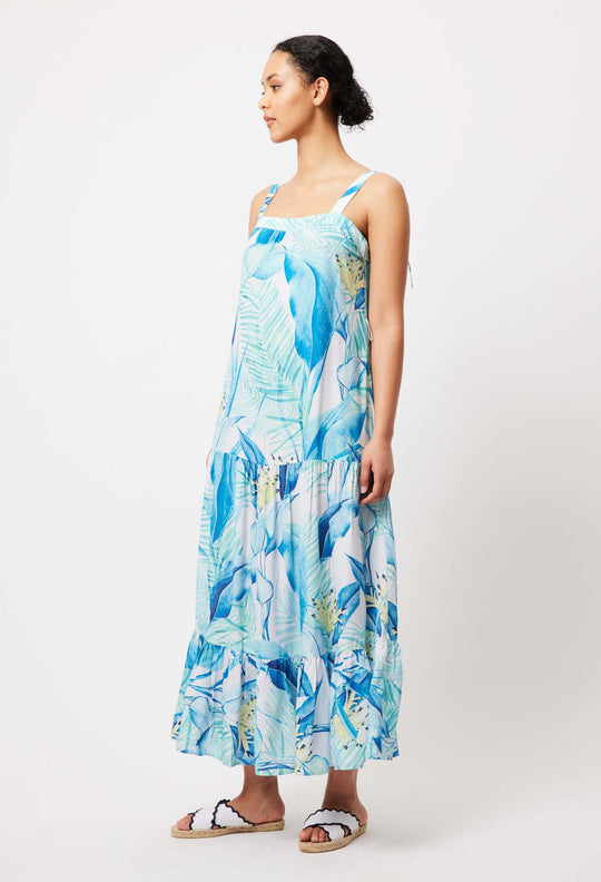 OnceWas Maya Linen/Viscose Dress in Azure Paradise