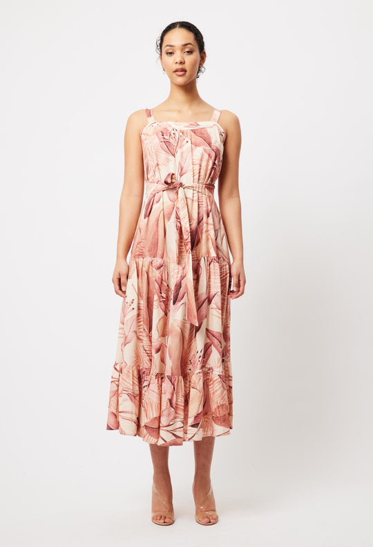 OnceWas Maya Linen Dress in Sunset Paradise