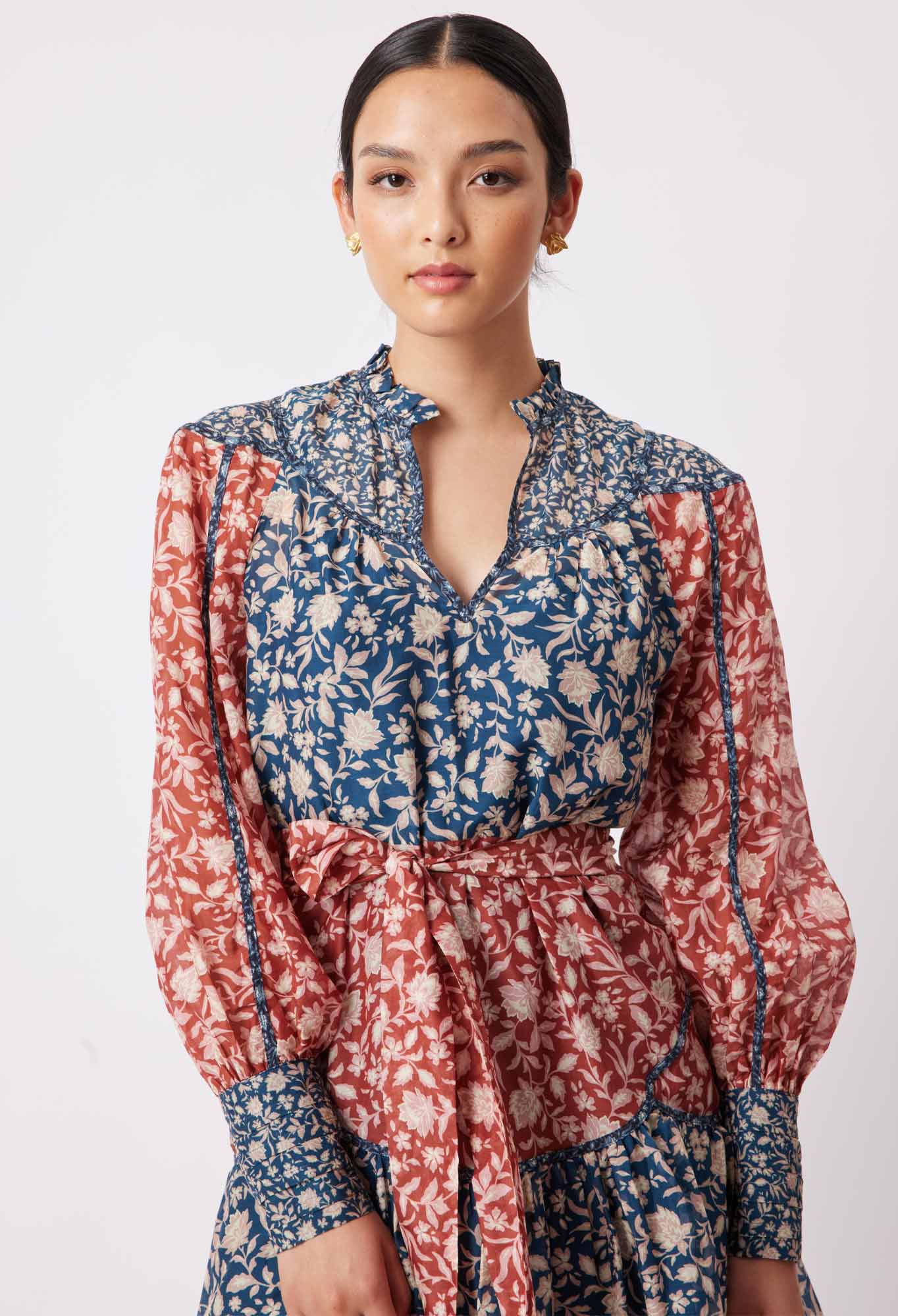 OnceWas Serena Cotton/Silk Dress in Loom Flower