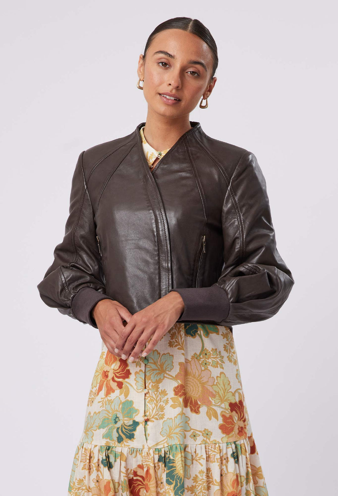 OnceWas Farrah Volume Sleeve Jacket in Chocolate