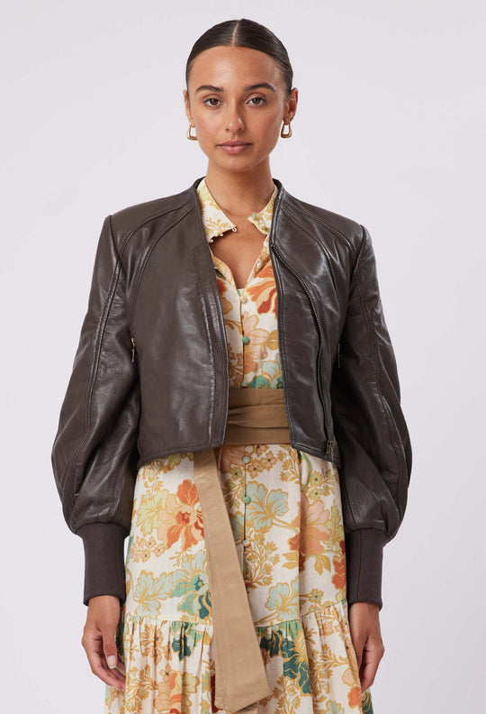 OnceWas Farrah Volume Sleeve Jacket in Chocolate