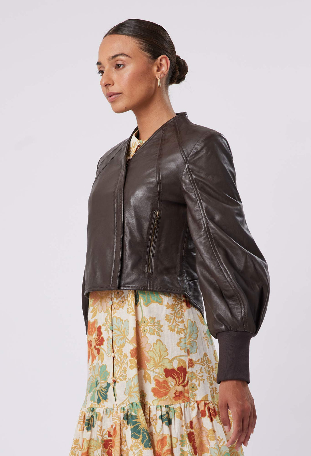 OnceWas Farrah Volume Sleeve Jacket in Chocolate