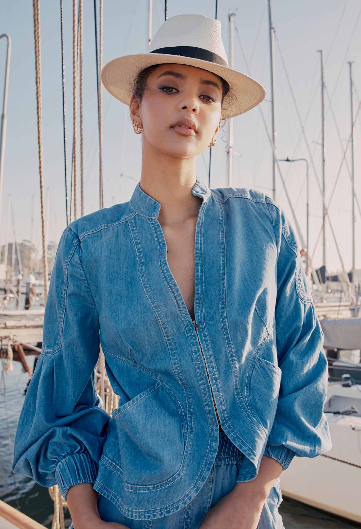 OnceWas Jolie Cotton Jacket in Denim