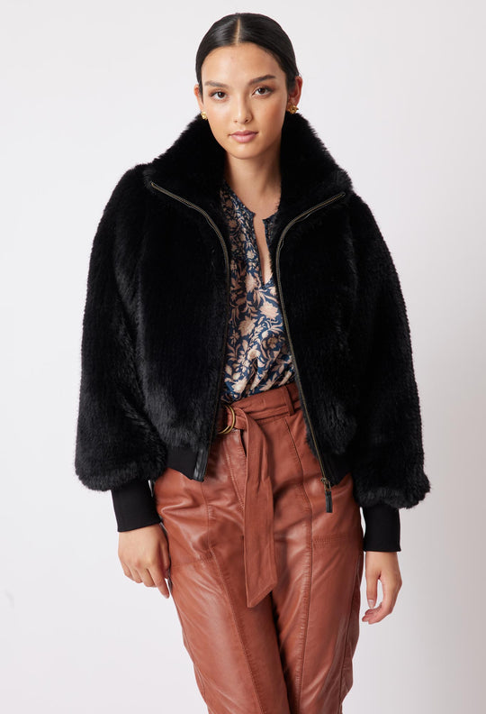 OnceWas Tallitha Faux Fur Jacket in Black