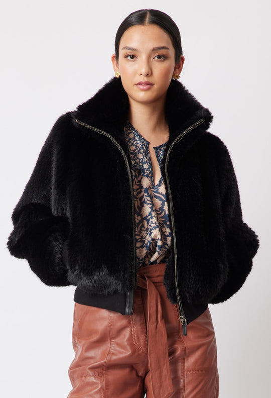 OnceWas Tallitha Faux Fur Jacket in Black