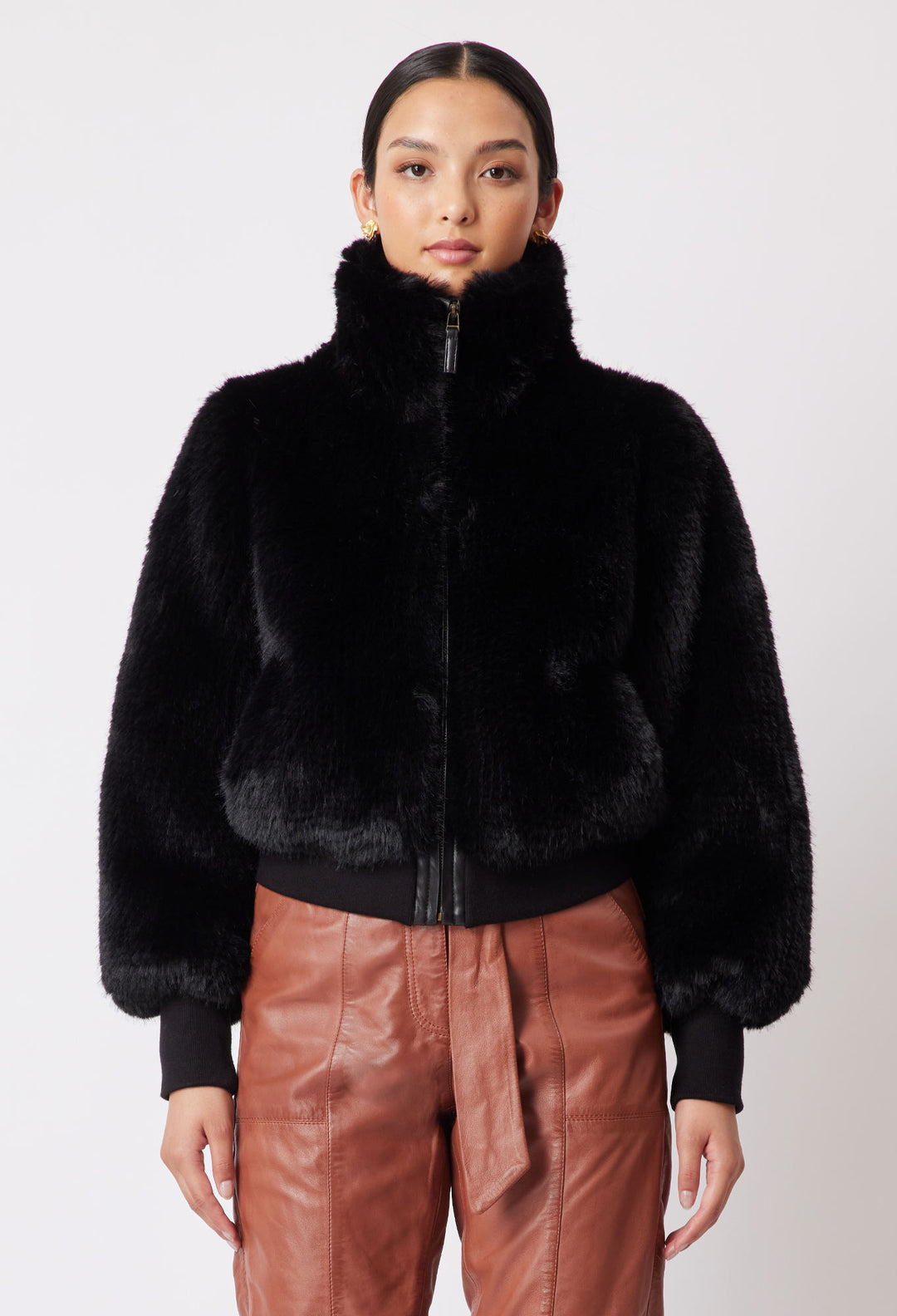 OnceWas Tallitha Faux Fur Jacket in Black