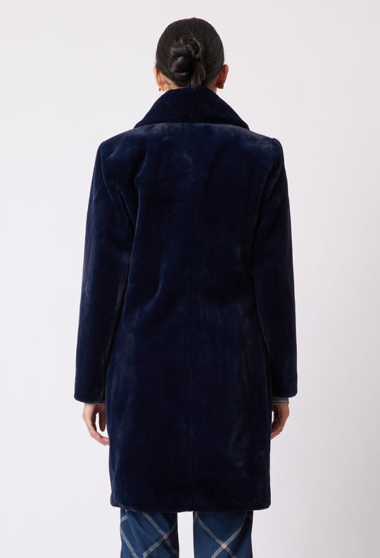 OnceWas Serena Faux Fur Coat in Navy