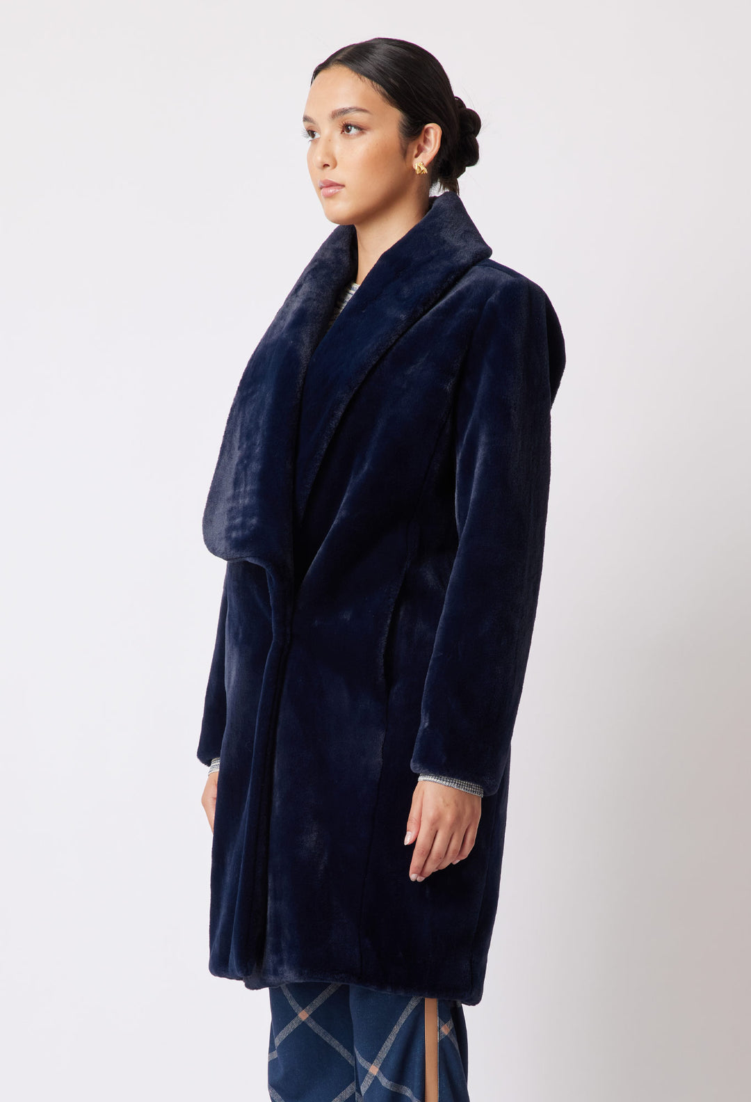 OnceWas Serena Faux Fur Coat in Navy