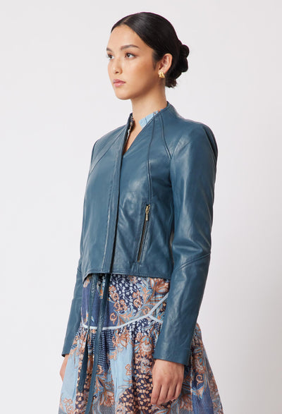 OnceWas Mahal Leather Jacket in Steel Blue