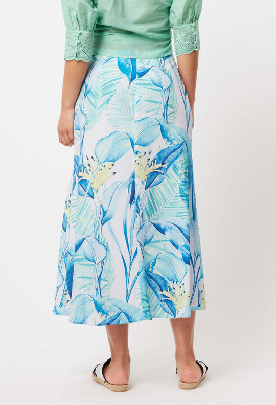 OnceWas Monaco Viscose Skirt in Azure Paradise