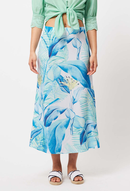 OnceWas Monaco Viscose Skirt in Azure Paradise