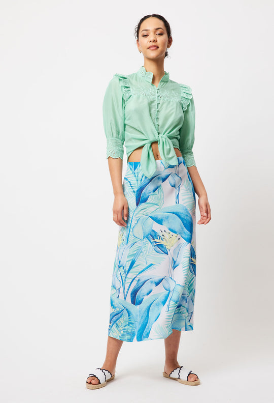 OnceWas Monaco Viscose Skirt in Azure Paradise