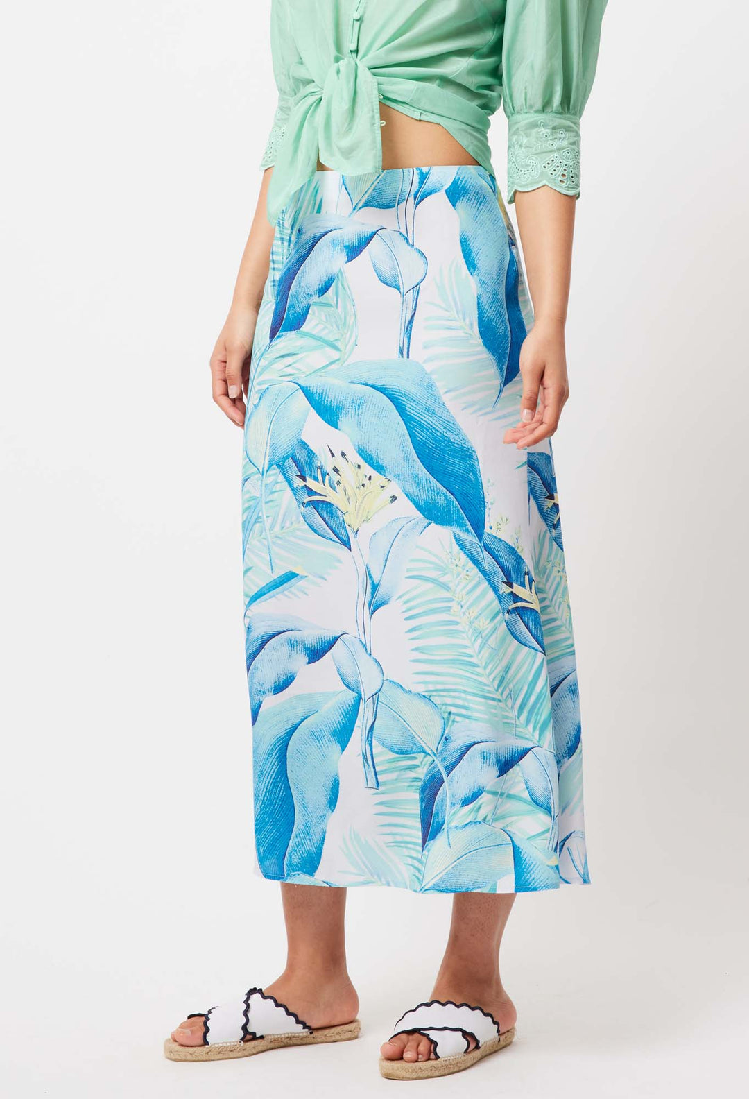 OnceWas Monaco Viscose Skirt in Azure Paradise