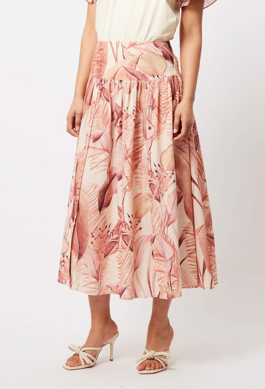 OnceWas Isla Linen Skirt in Sunset Paradise