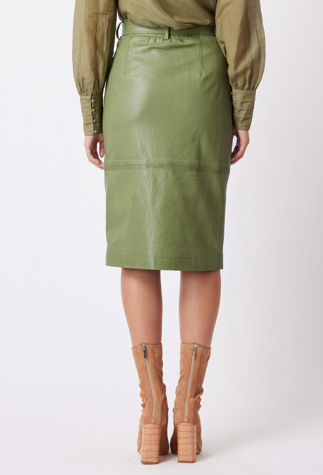 OnceWas Tallitha Leather Skirt in SageOnceWas Tallitha Leather Skirt in Sage