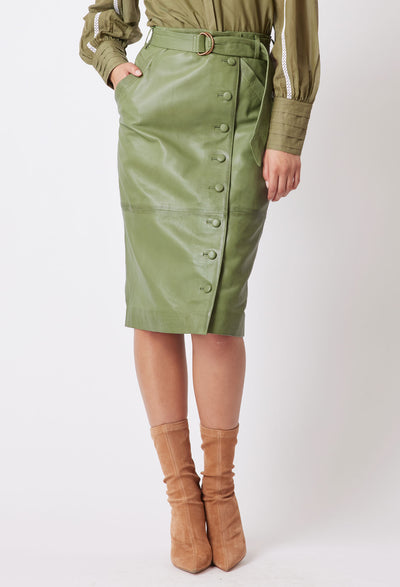 OnceWas Tallitha Leather Skirt in SageOnceWas Tallitha Leather Skirt in Sage
