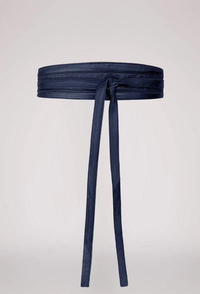 OnceWas Milton Leather Belt in Navy