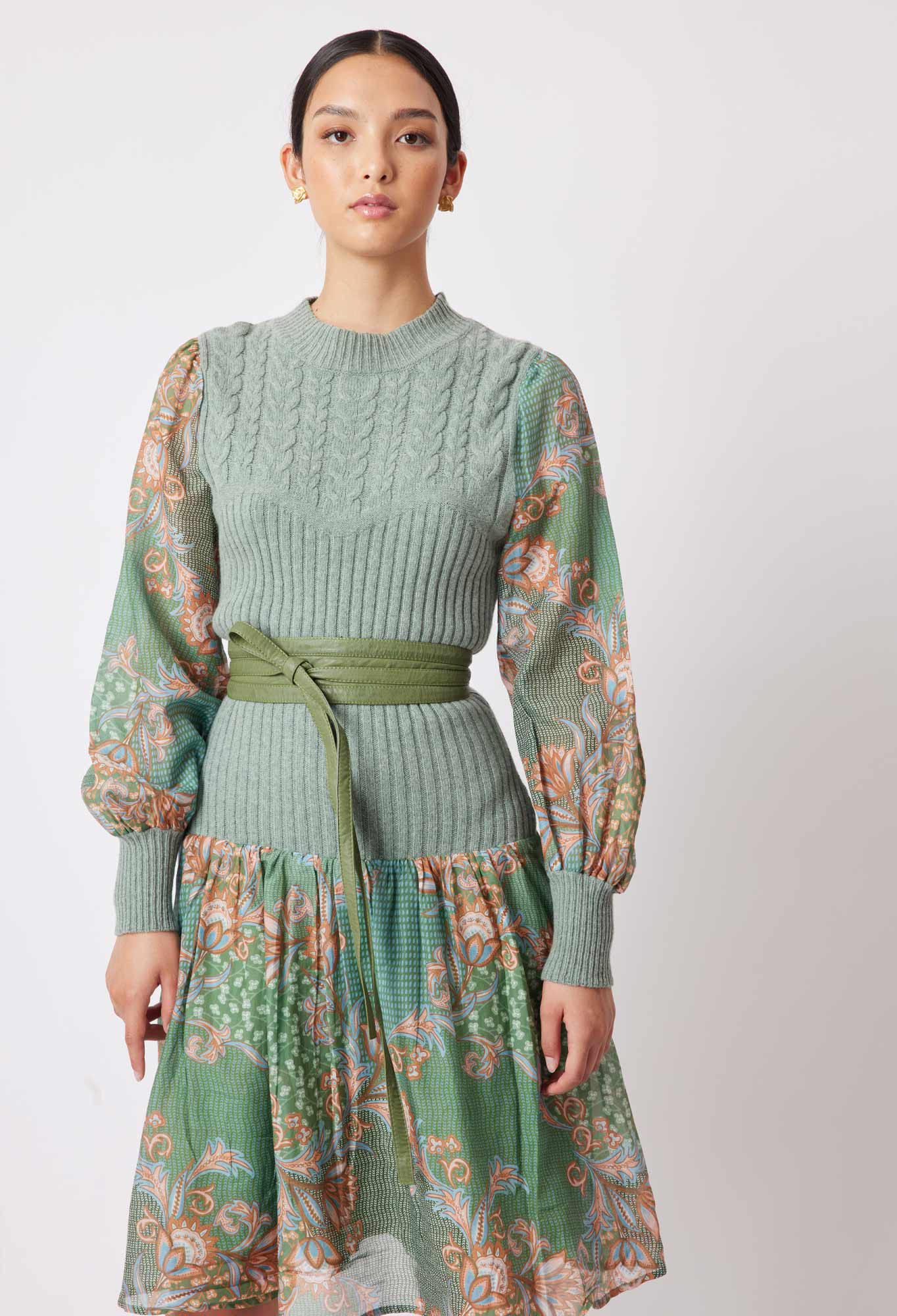 OnceWas Florence Knit Dress in Celadon