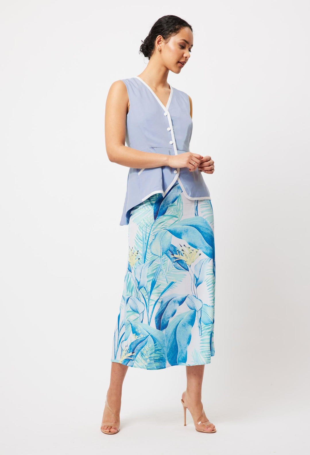 OnceWas Monaco Viscose Skirt in Azure Paradise